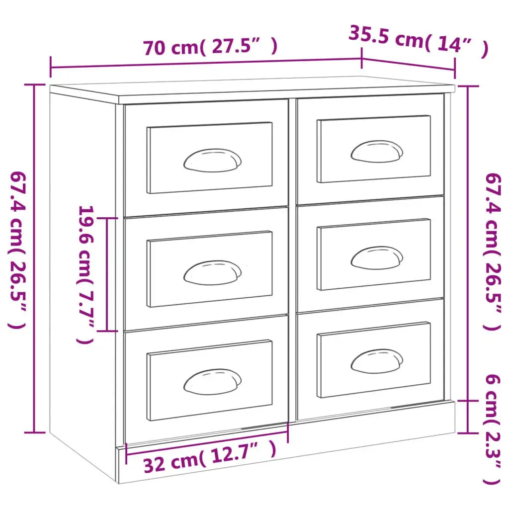 Sideboard Storage Cabinet Living Room White Engineered Wood 70 x 35.5 x 67.5 cm