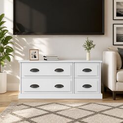 White TV Cabinet Dimensions 100x35.5x45cm with 4 Storage Drawers
