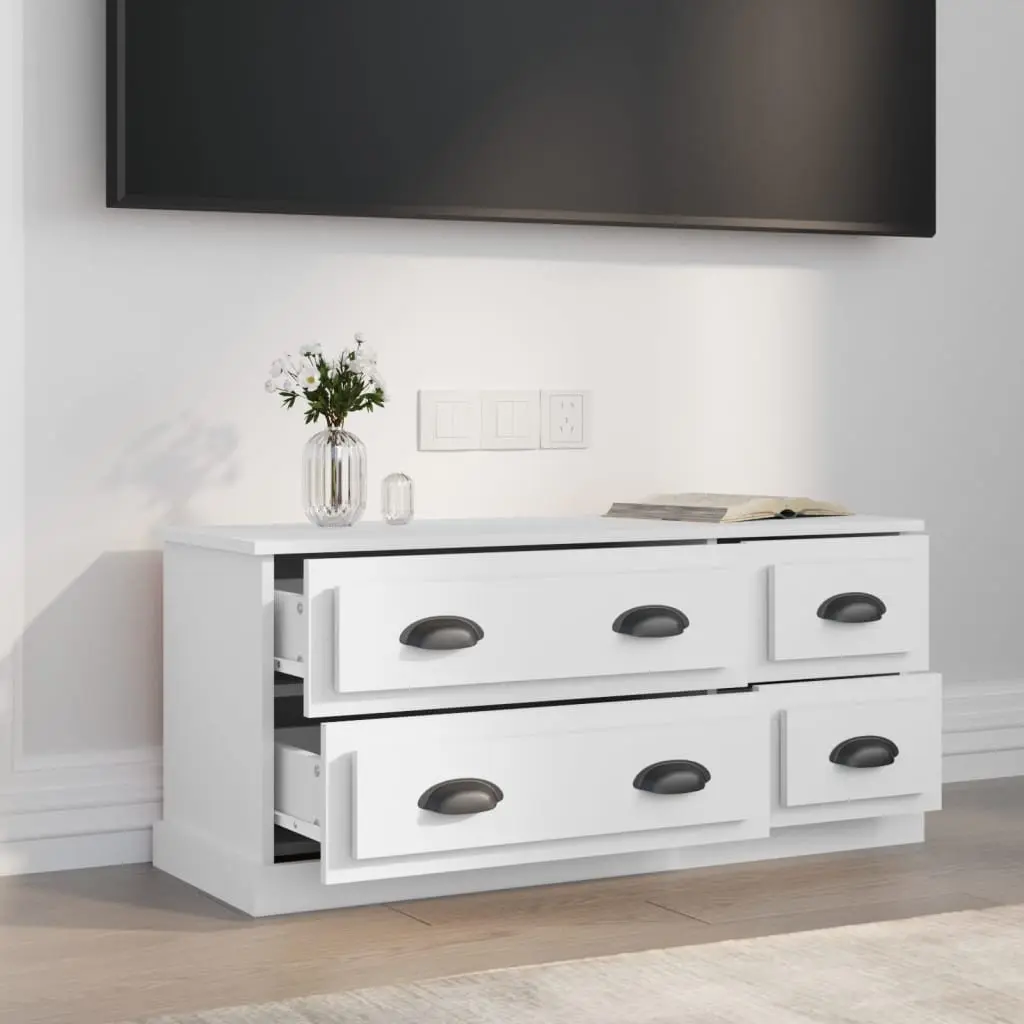 TV Cabinet for Living Room White 100x35.5x45cm Media Storage Unit with 4 Drawers