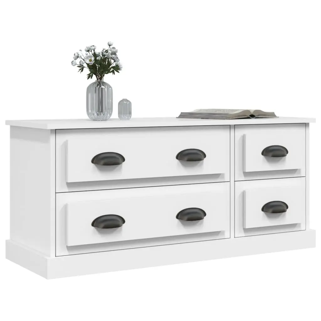 TV Cabinet for Living Room White 100x35.5x45cm Media Storage Unit with 4 Drawers