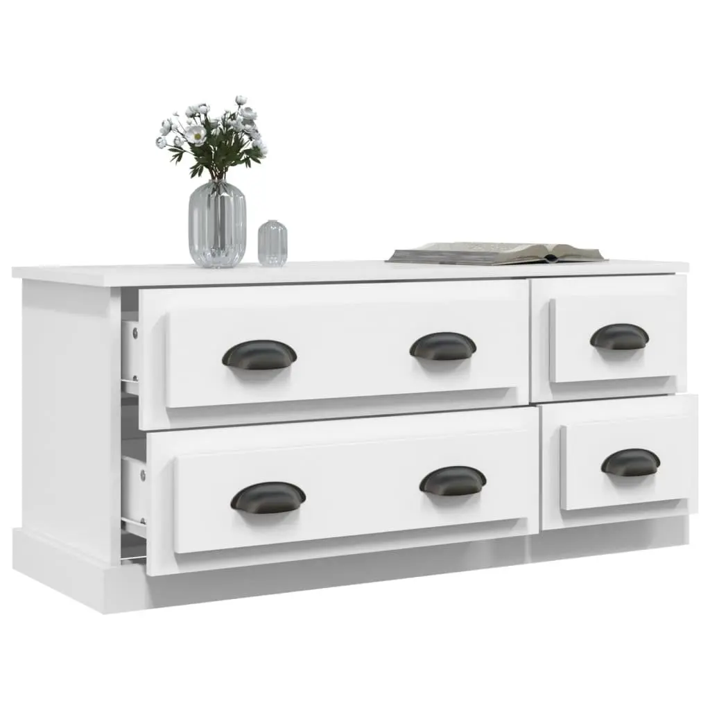 TV Cabinet for Living Room White 100x35.5x45cm Media Storage Unit with 4 Drawers