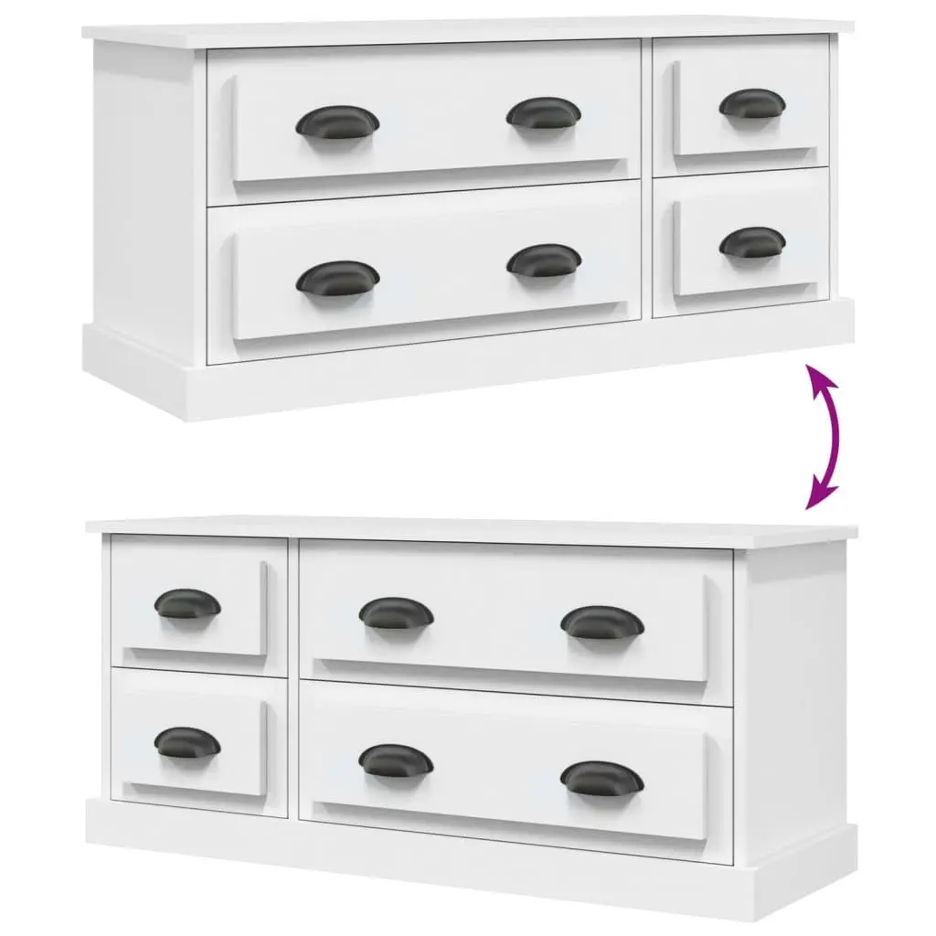 TV Cabinet for Living Room White 100x35.5x45cm Media Storage Unit with 4 Drawers