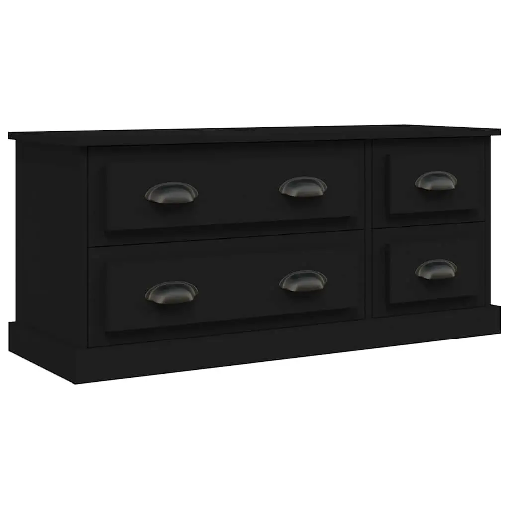 TV Cabinet Black 100x35.5x45 cm with 4 Drawers Media Storage Unit