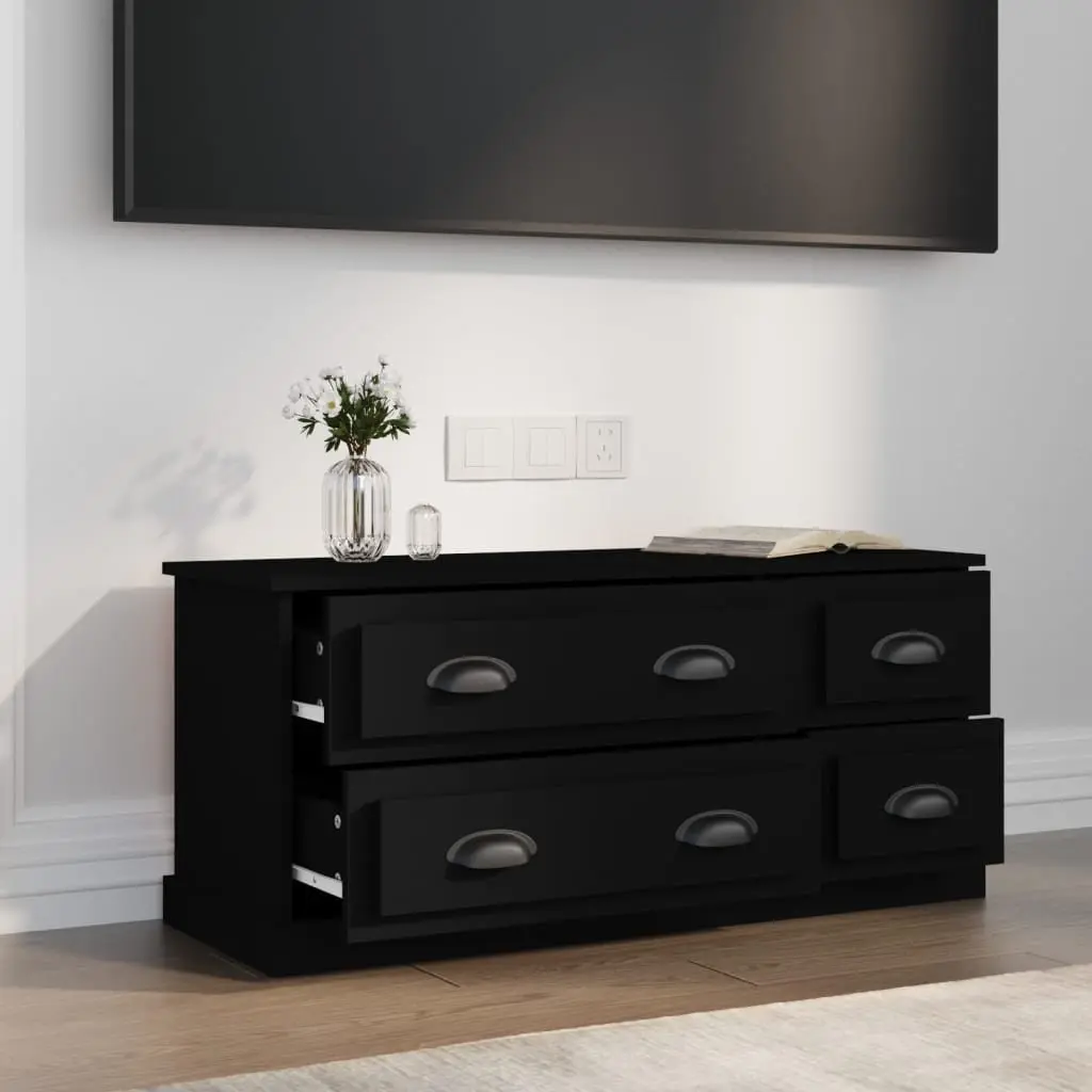 TV Cabinet Black 100x35.5x45 cm with 4 Drawers Media Storage Unit