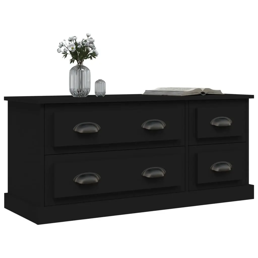 TV Cabinet Black 100x35.5x45 cm with 4 Drawers Media Storage Unit