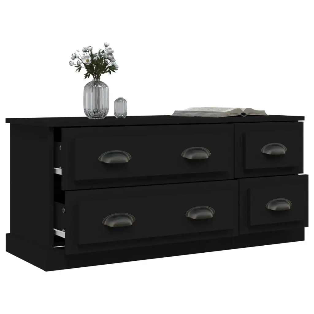 TV Cabinet Black 100x35.5x45 cm with 4 Drawers Media Storage Unit