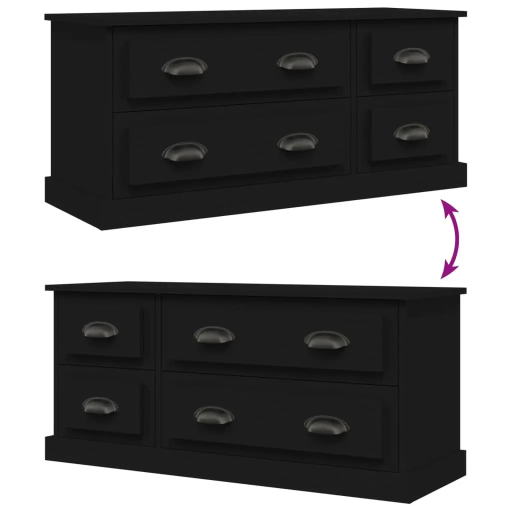 TV Cabinet Black 100x35.5x45 cm with 4 Drawers Media Storage Unit
