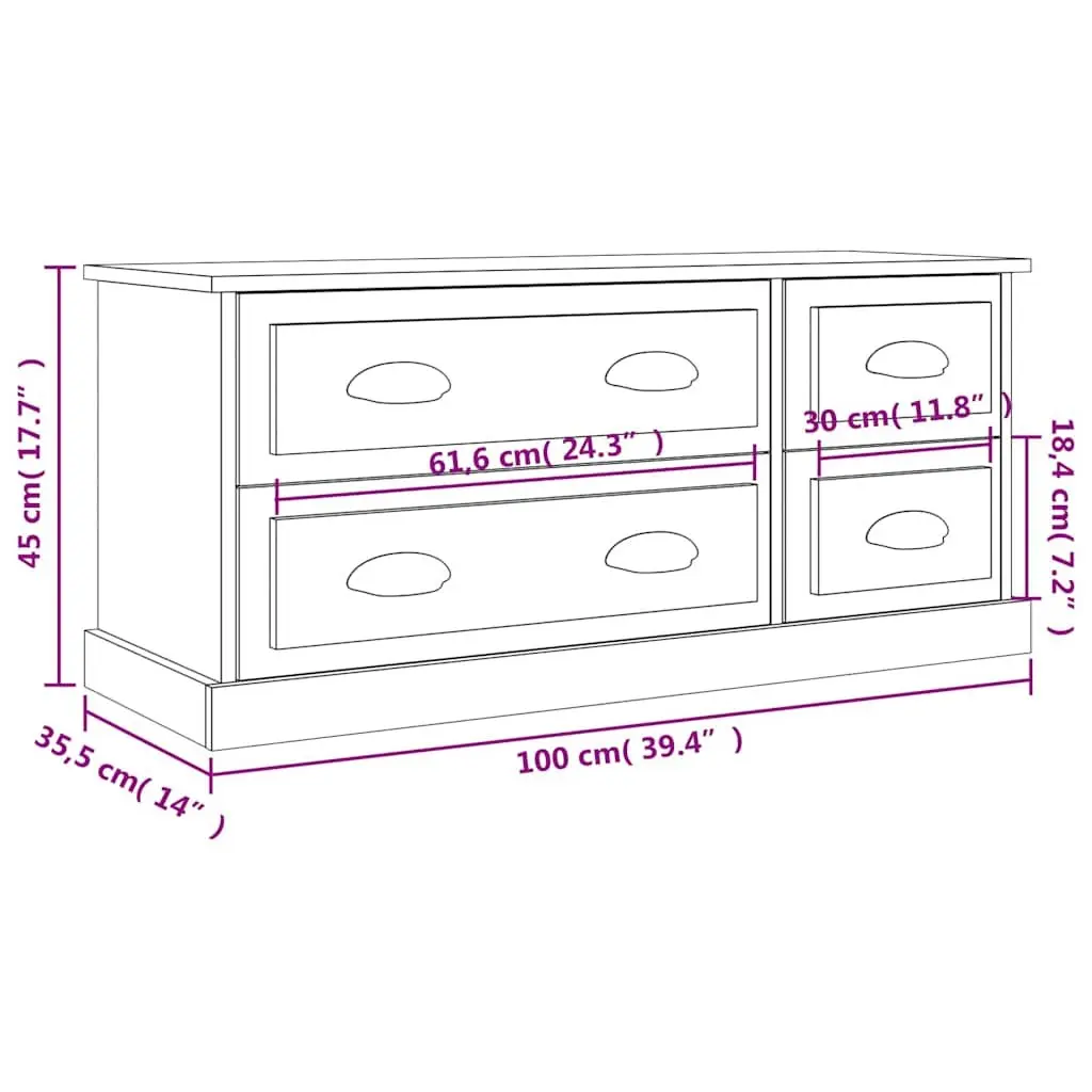 TV Cabinet Grey Engineered Wood Storage Unit for Living Room 100 x 35.5 x 45 cm