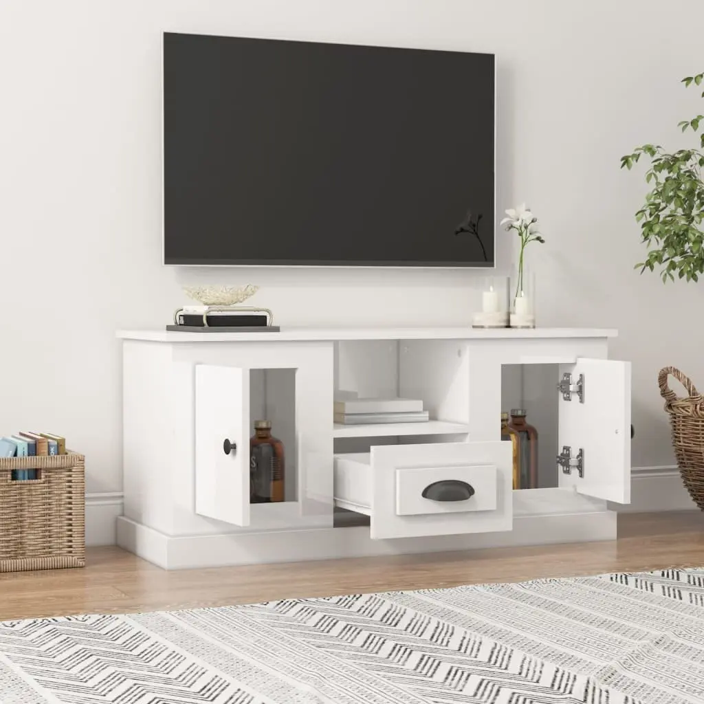 TV Cabinet Living Room 100cm White High Gloss Engineered Wood