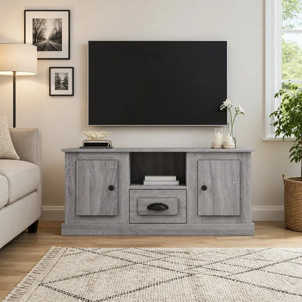 TV Cabinet Grey Engineered Wood Living Room 100 x 35.5 x 45 cm