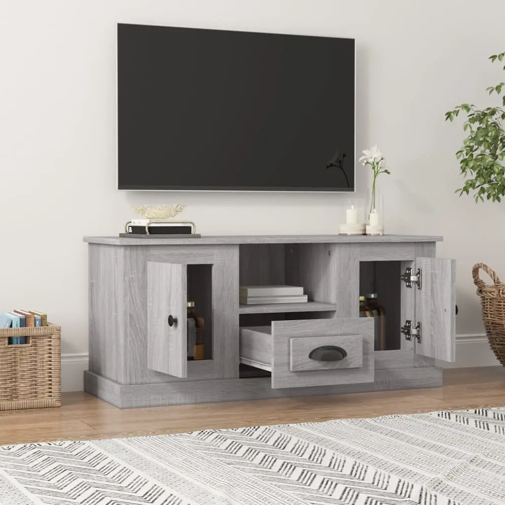 TV Cabinet Grey Engineered Wood Living Room 100 x 35.5 x 45 cm
