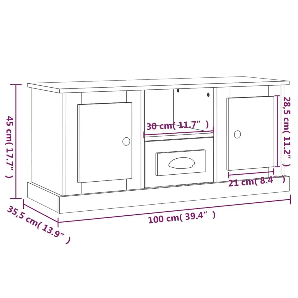 TV Cabinet Grey Engineered Wood Living Room 100 x 35.5 x 45 cm