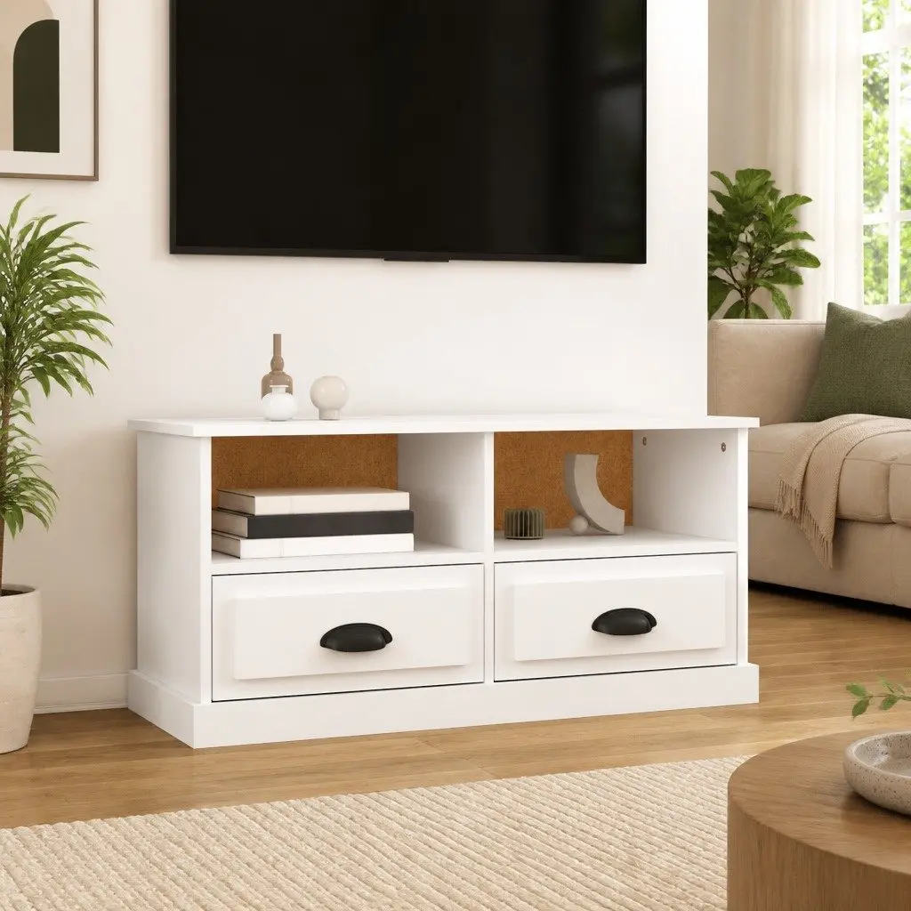 TV Cabinet White Storage Unit for Living Room 93 x 35.5 x 45 cm
