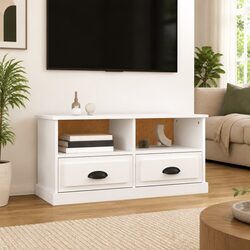TV Cabinet White Storage Unit with Drawers and Open Compartments Living Room