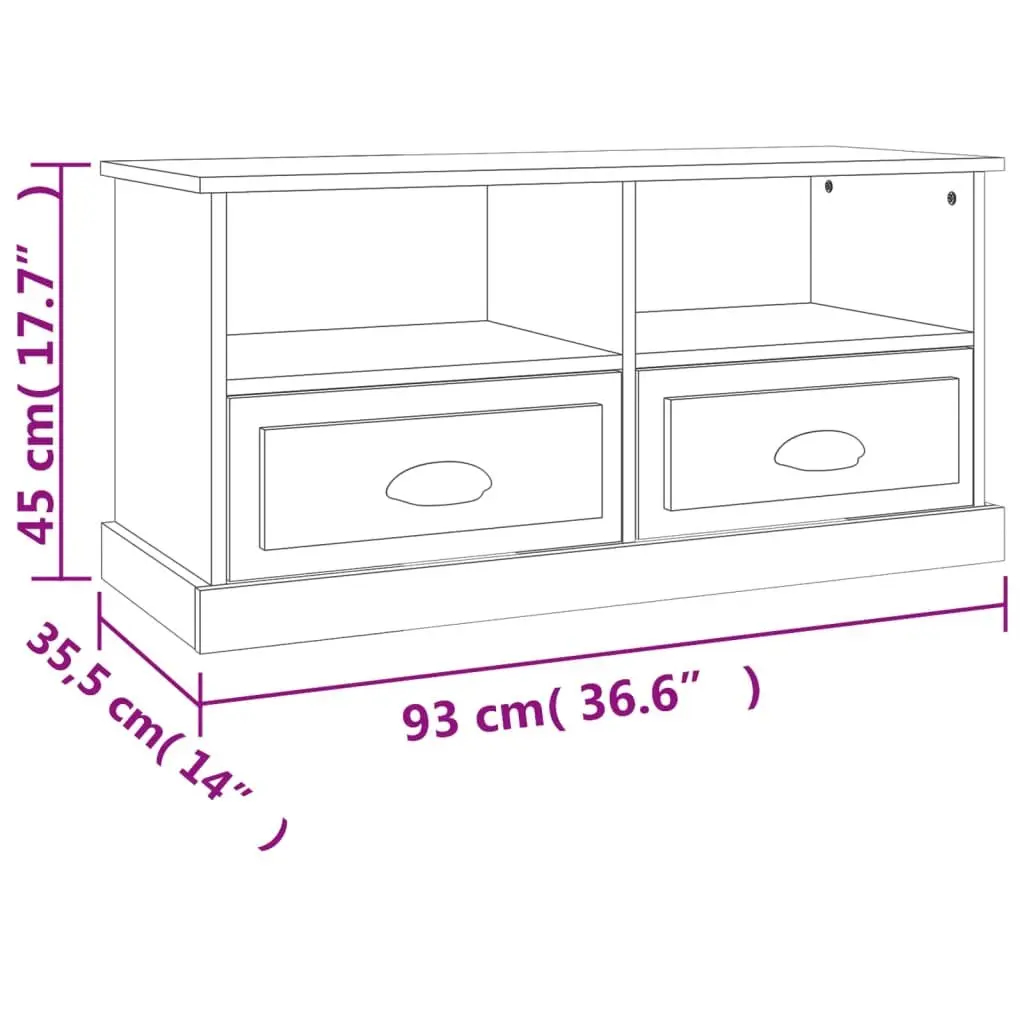 TV Cabinet White Storage Unit for Living Room 93 x 35.5 x 45 cm