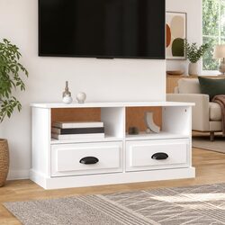 TV Cabinet White High Gloss Engineered Wood Storage Unit Drawers Compartments