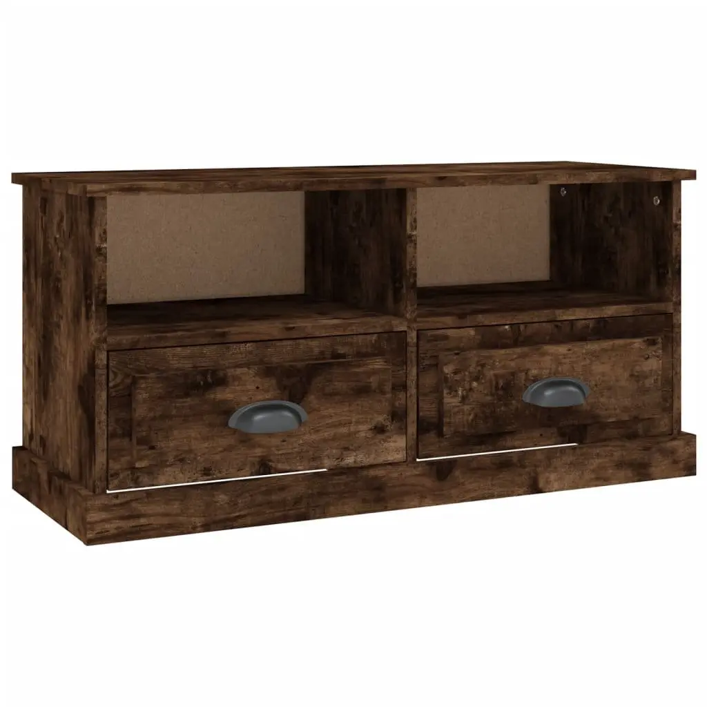 TV Cabinet for Living Room Brown Engineered Wood 2 Drawers 2 Open Compartments