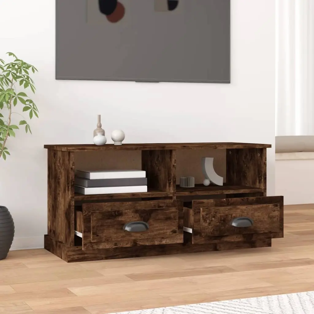 TV Cabinet for Living Room Brown Engineered Wood 2 Drawers 2 Open Compartments