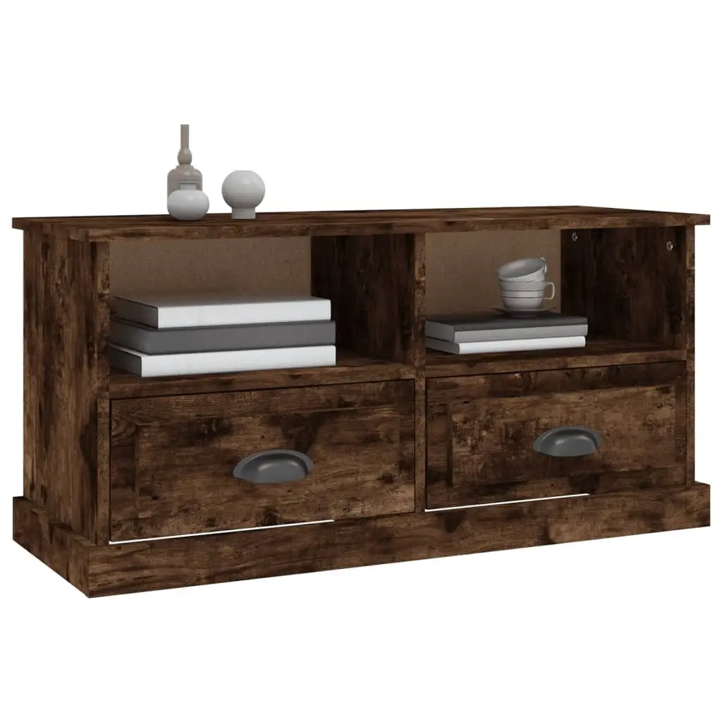 TV Cabinet for Living Room Brown Engineered Wood 2 Drawers 2 Open Compartments