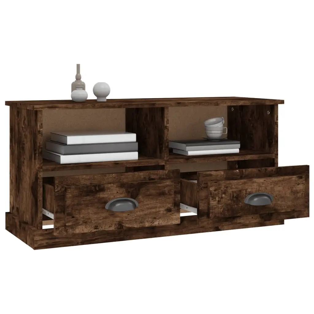 TV Cabinet for Living Room Brown Engineered Wood 2 Drawers 2 Open Compartments