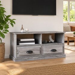 Grey Sonoma Wood TV Cabinet: 93x35.5x45 cm with Drawers