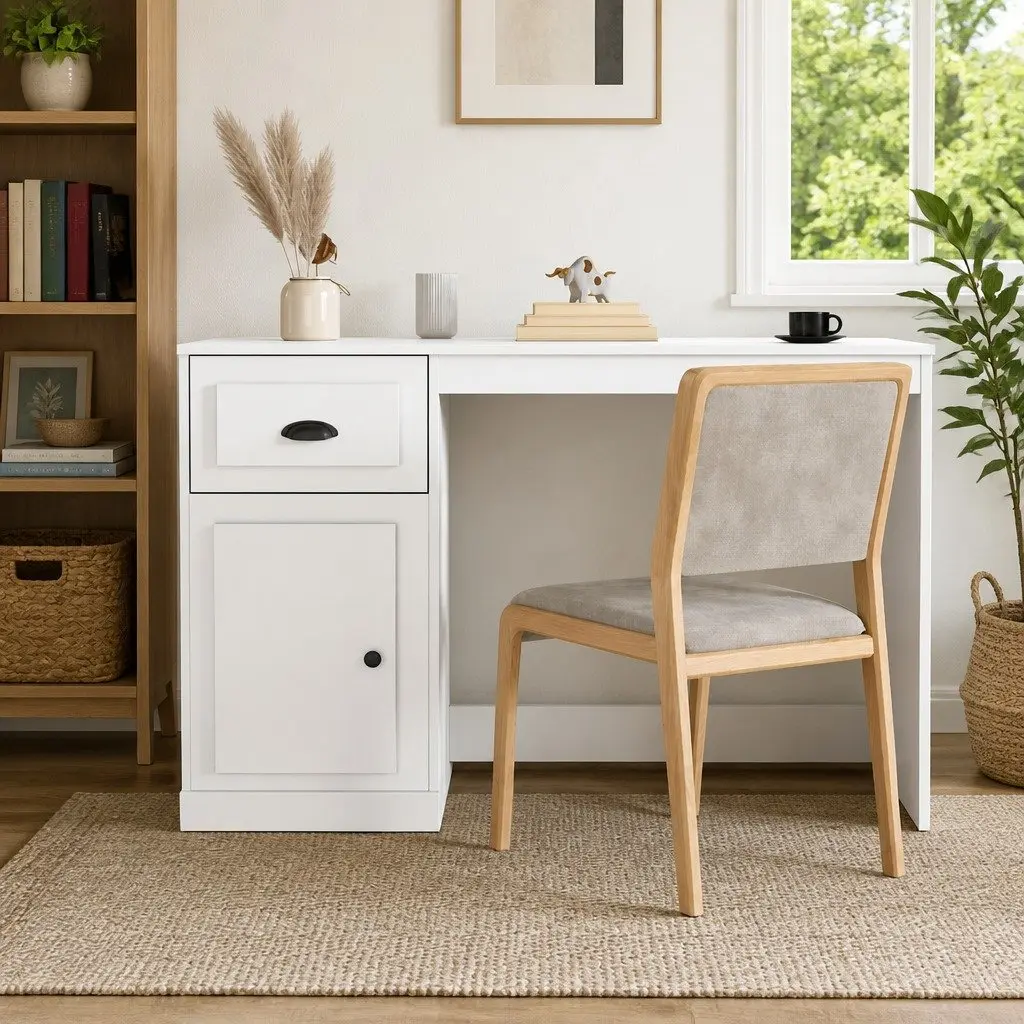 White Desk for Study Office Workspace 115x50x75cm