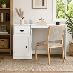 White Study Desk Specifications: 115x50x75cm, Engineered Wood