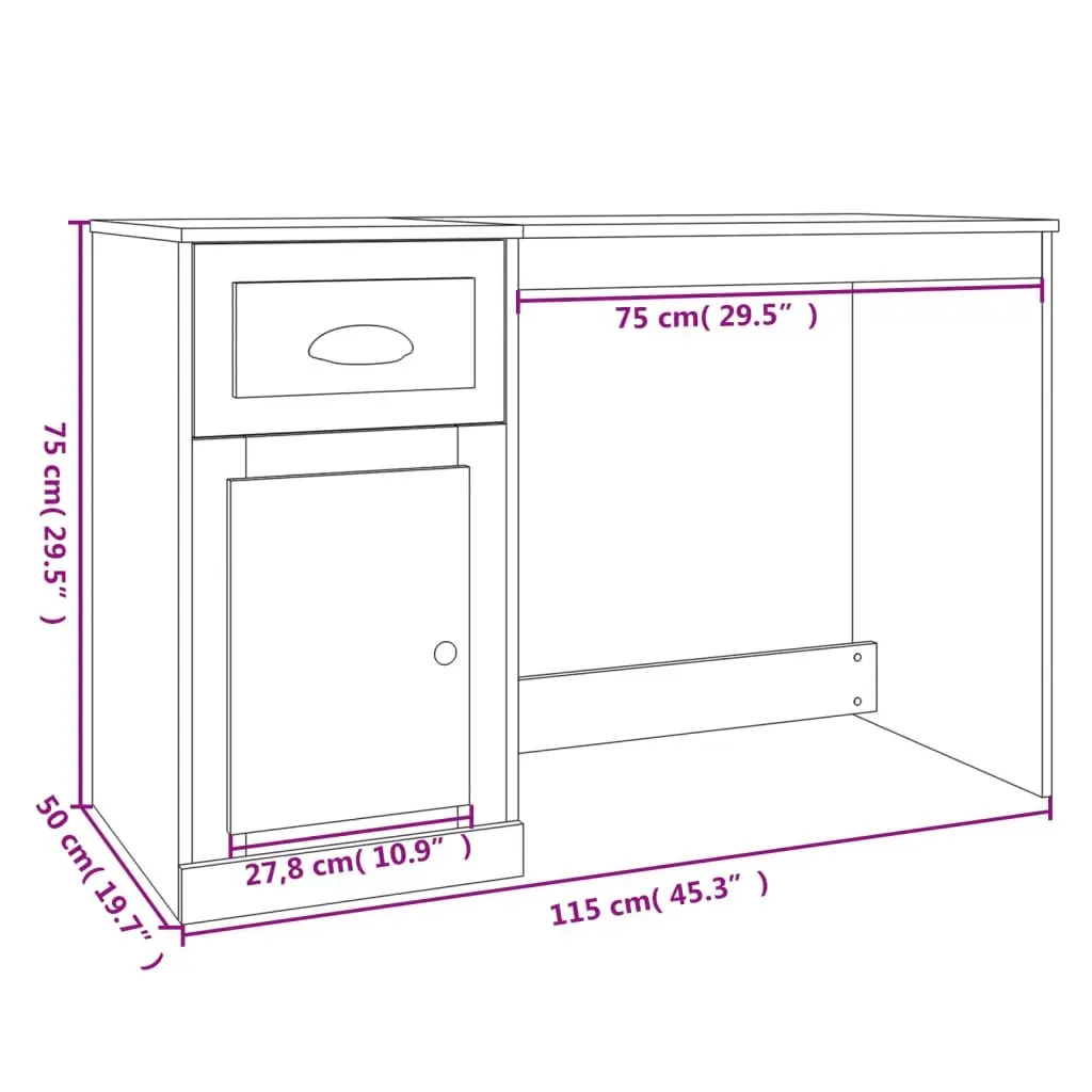 White Desk for Study Office Workspace 115x50x75cm