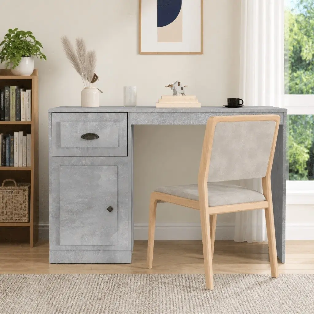 Grey Office Desk with Drawer Storage Compartment Modern Study Table 115x50x75cm