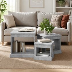 Coffee Table Set 3 Piece Grey Engineered Wood Living Room Accent Nesting Tables