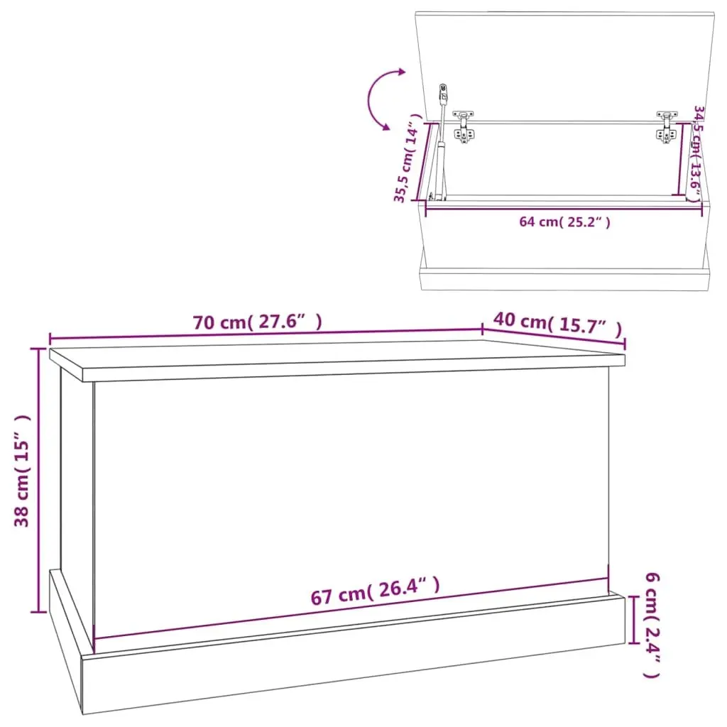 Storage Box White Engineered Wood Organizer Chest Bedroom Living Room 70 x 40 x 38 cm