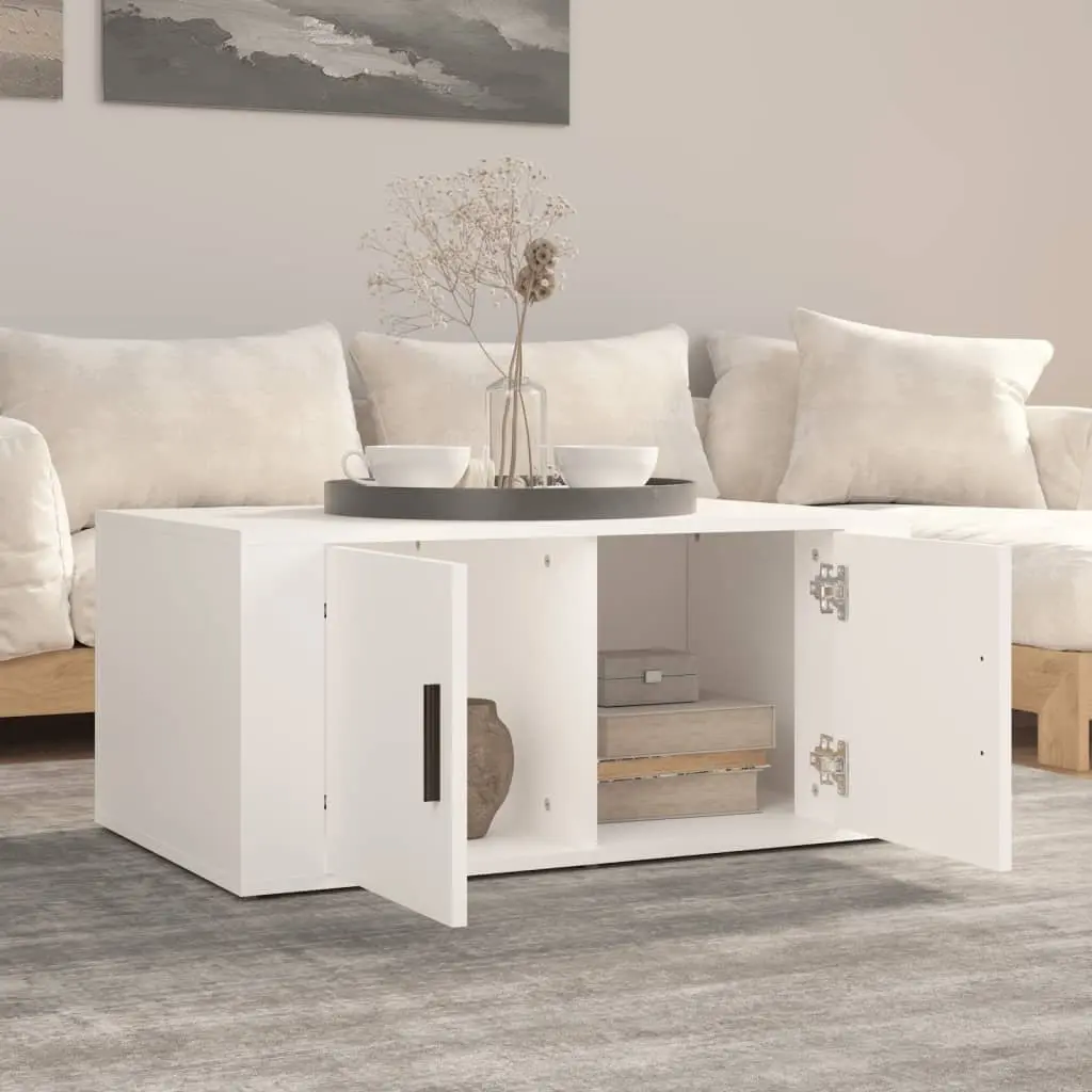 Coffee Table White 80x50x36cm with Storage Compartments Door Living Room