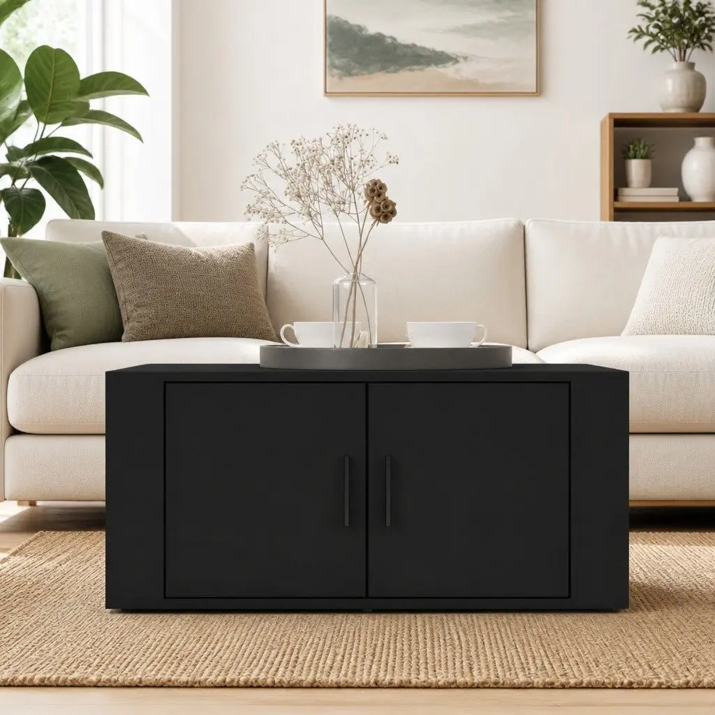 Coffee Table Black Living Room Furniture Storage Compartments Engineered Wood