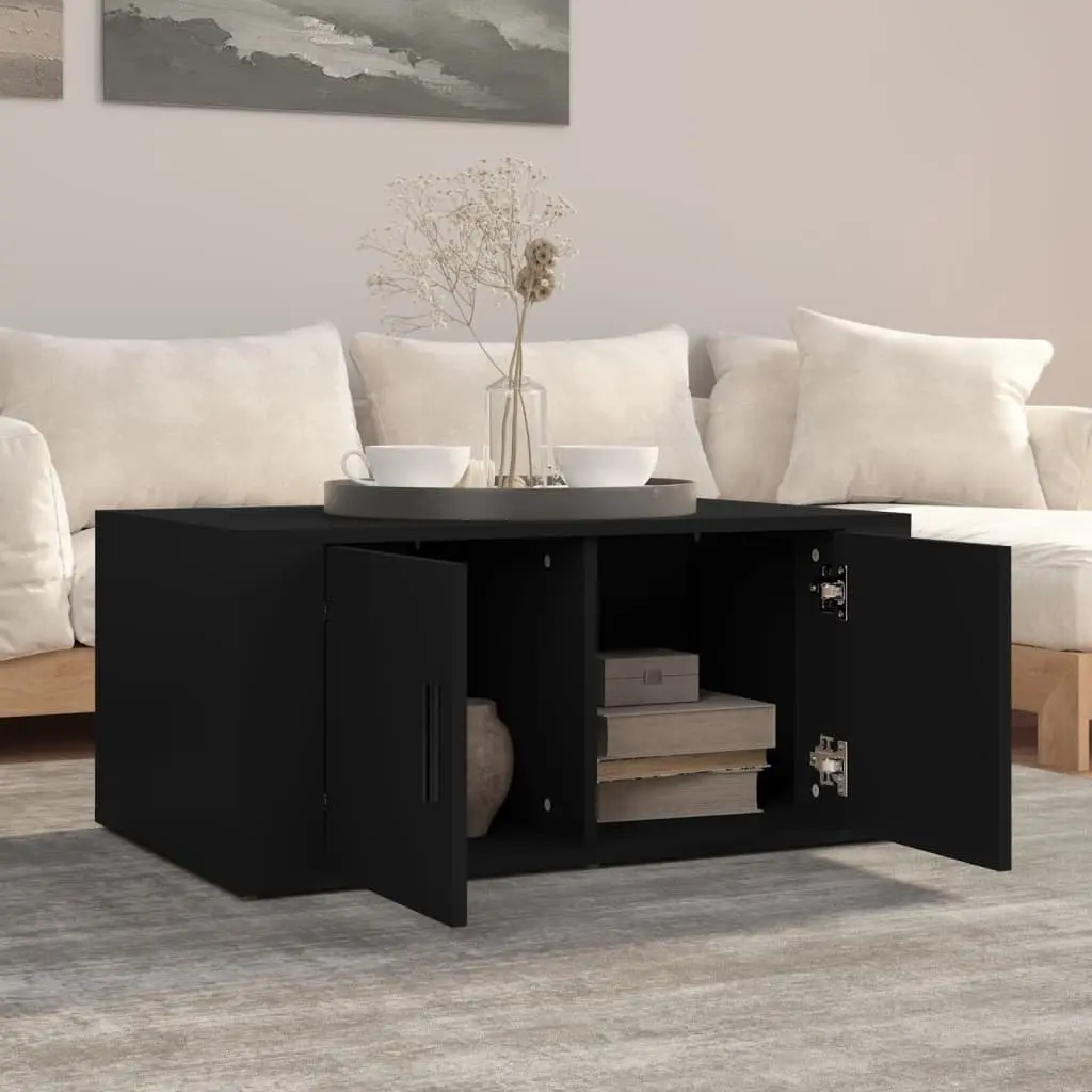 Coffee Table Black Living Room Furniture Storage Compartments Engineered Wood