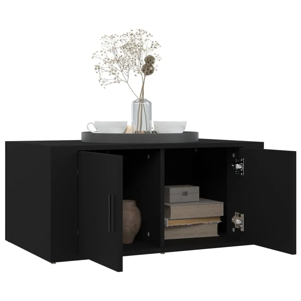 Coffee Table Black Living Room Furniture Storage Compartments Engineered Wood