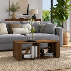 Coffee Table - 100x50x36 cm in Brown Oak with 2 Shelves