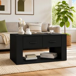 Black Coffee Table: 80x50x40 cm with 2 Drawers for Storage