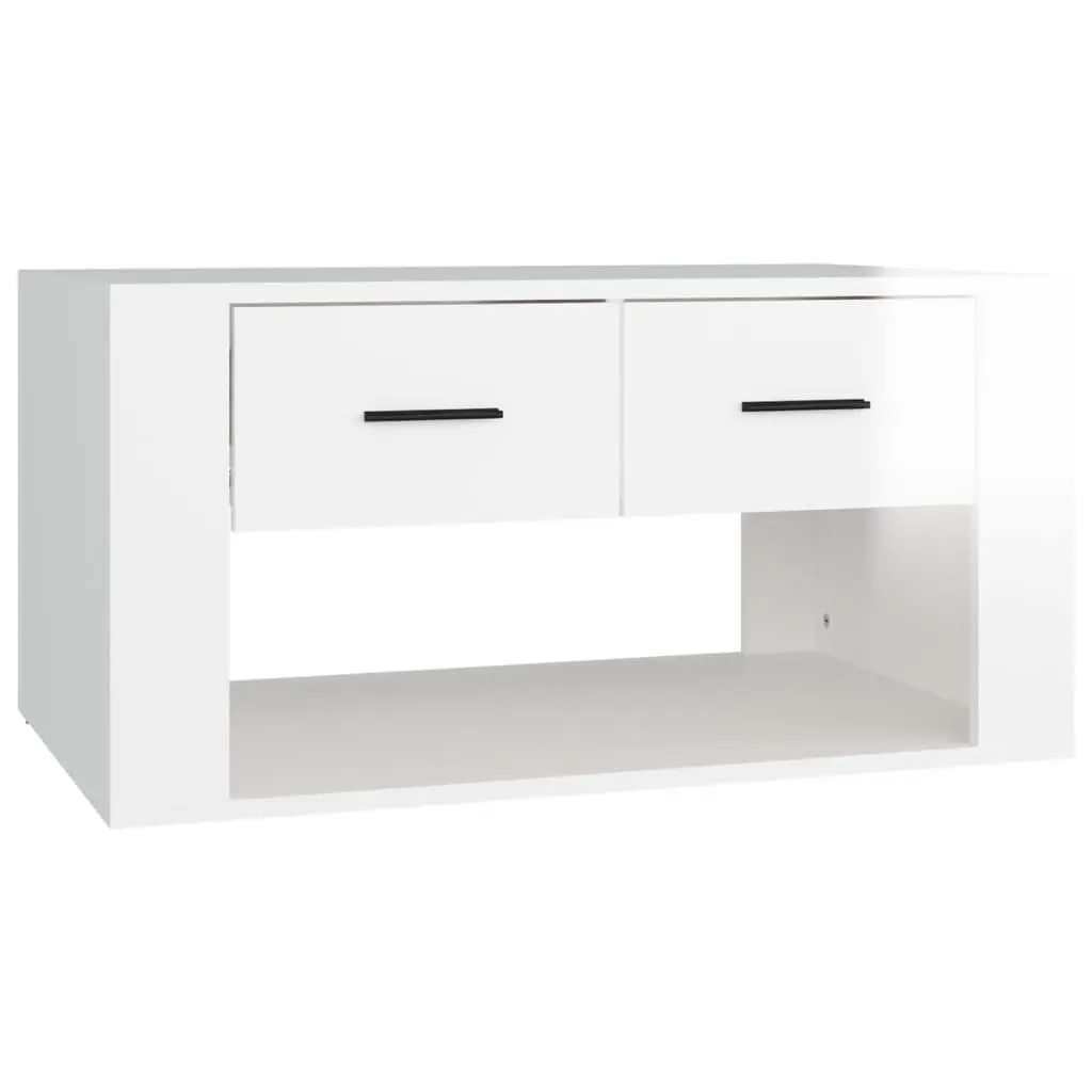Coffee Table Living Room 80 x 50 x 40 cm High Gloss White with 2 Drawers Storage