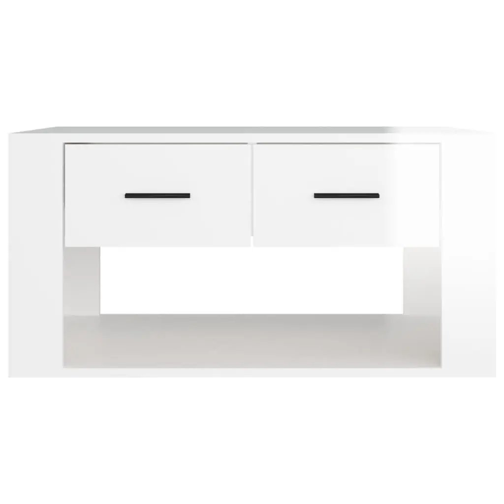 Coffee Table Living Room 80 x 50 x 40 cm High Gloss White with 2 Drawers Storage
