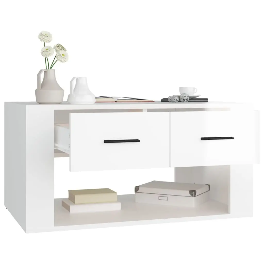 Coffee Table Living Room 80 x 50 x 40 cm High Gloss White with 2 Drawers Storage