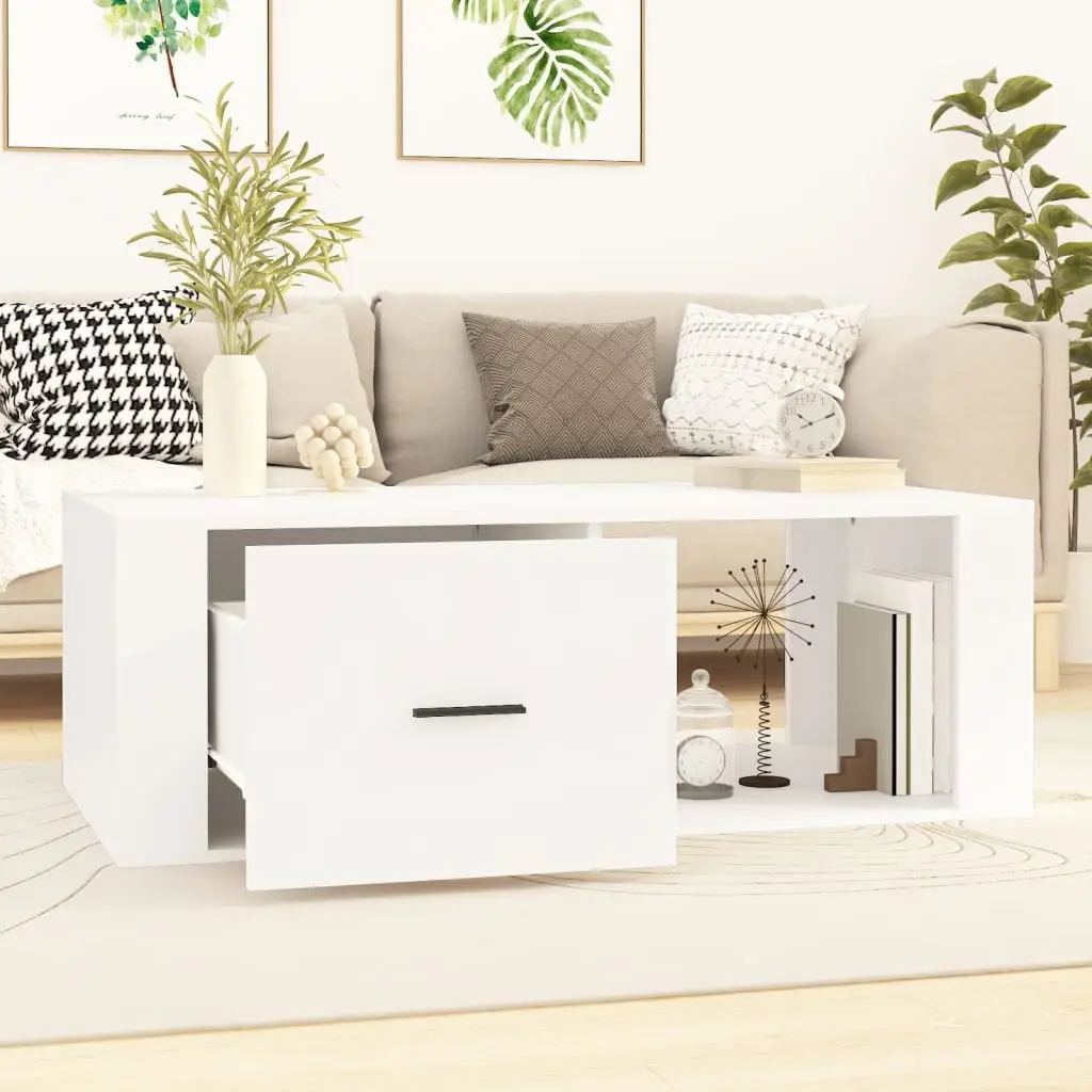 Coffee Table White 100x50.5x35 cm with Drawer Storage Compartment Living Room