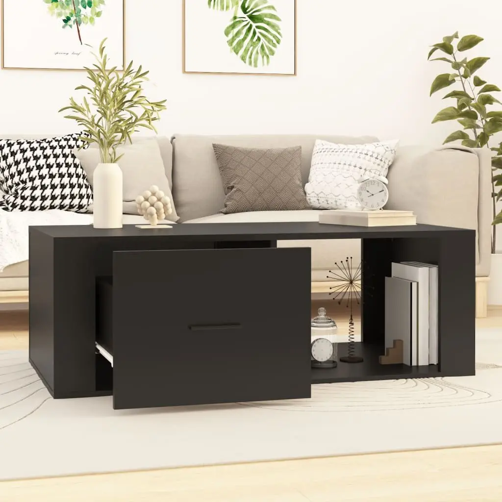 Coffee Table Living Room Black Storage Drawer Open Compartment