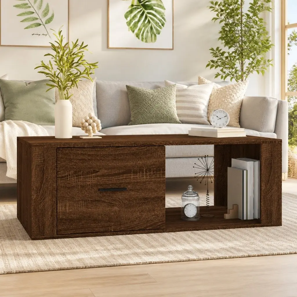 Coffee Table Brown Oak Engineered Wood Living Room Accent Sofa Side Table
