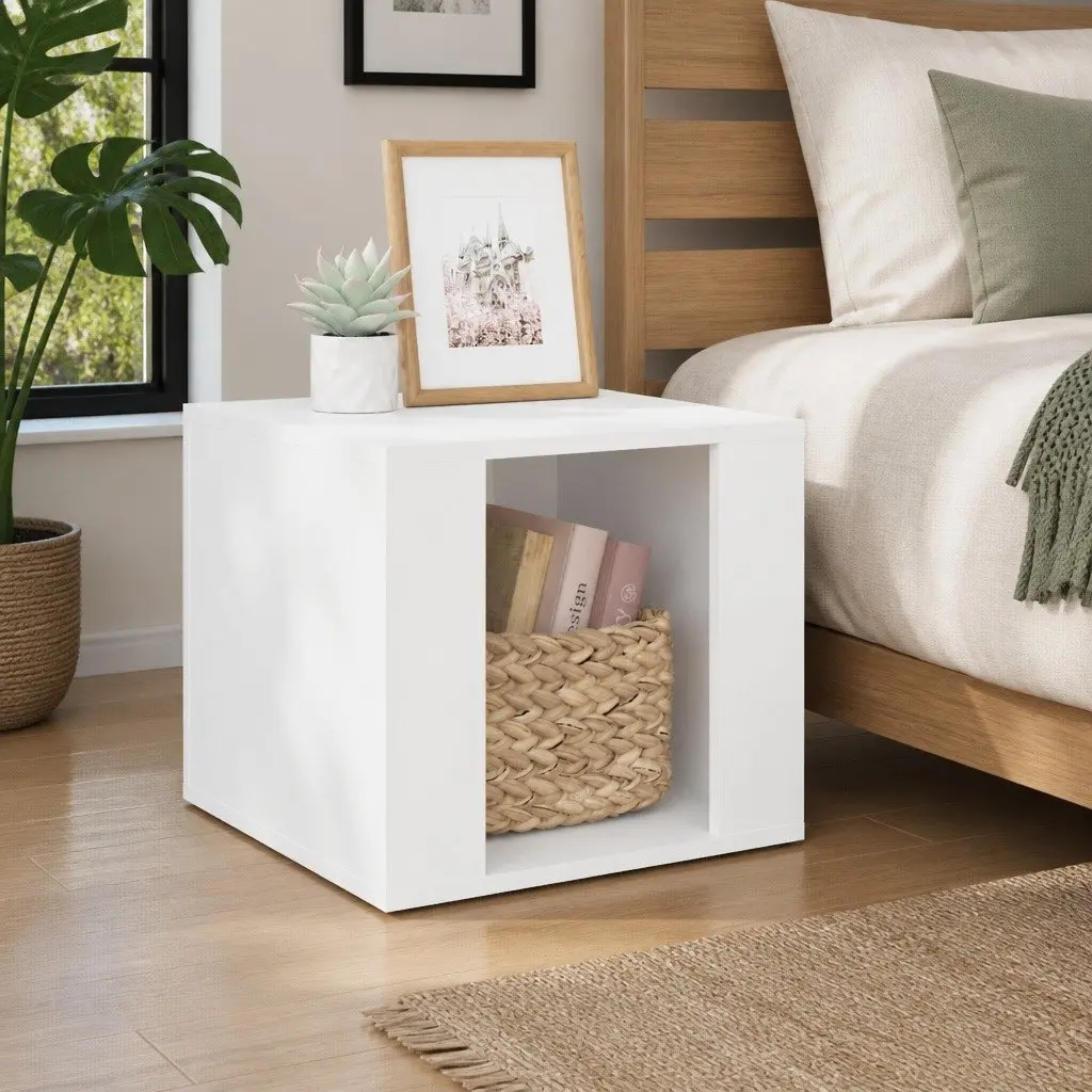 Bedside Table White Engineered Wood Storage Nightstand Bedroom Side Cabinet 41 x 40 x 36 cm