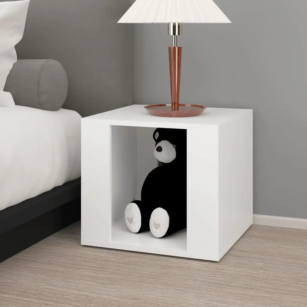 Bedside Table White Engineered Wood Storage Nightstand Bedroom Side Cabinet 41 x 40 x 36 cm