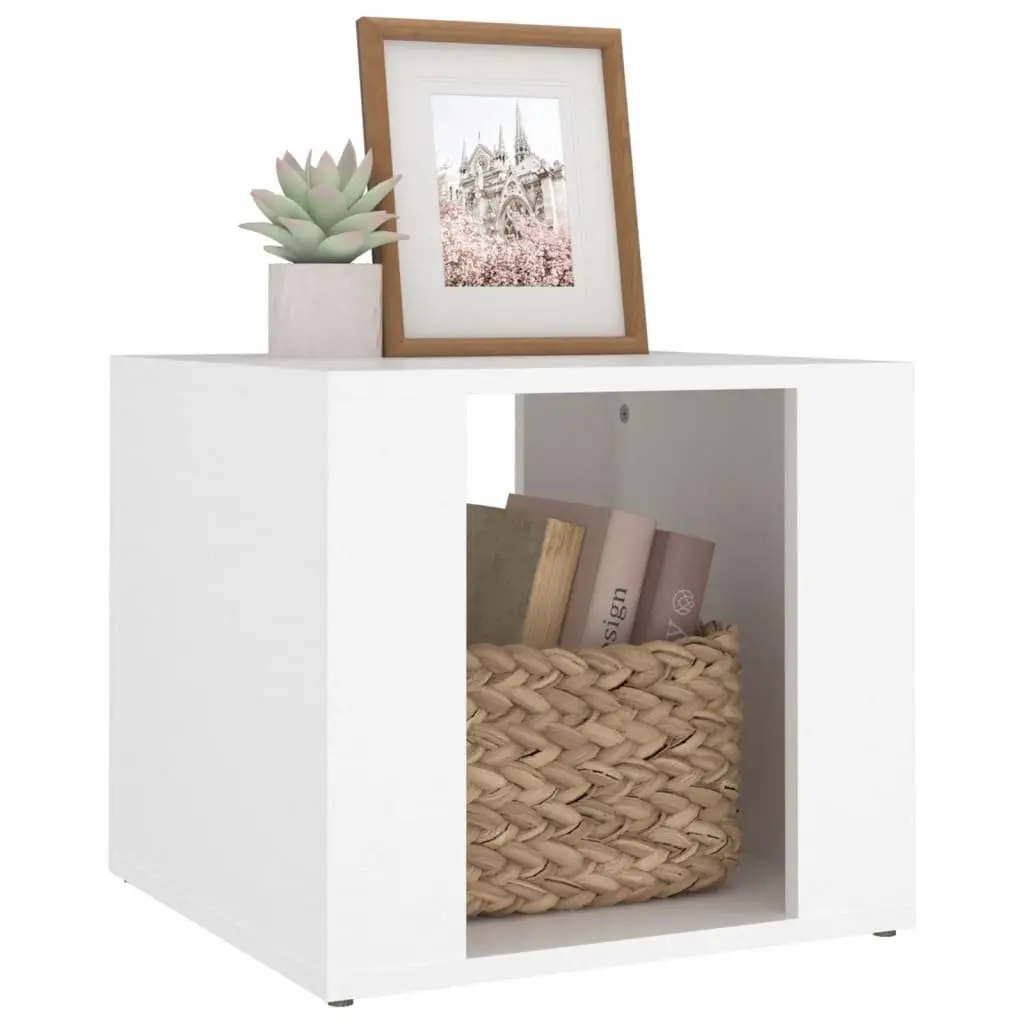 Bedside Table White Engineered Wood Storage Nightstand Bedroom Side Cabinet 41 x 40 x 36 cm