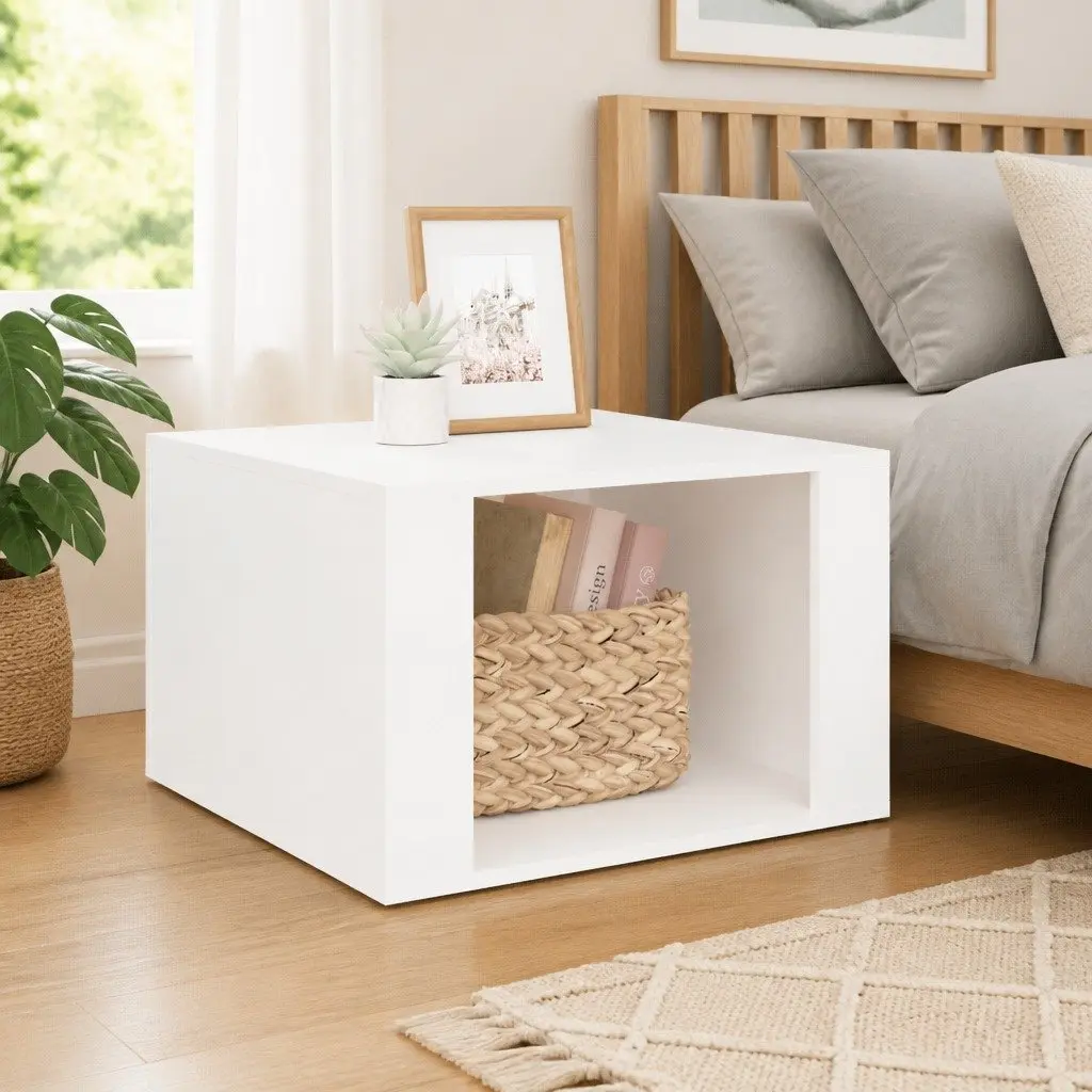 Bedside Table White Storage Nightstand Bedroom 57 x 55 x 36 cm