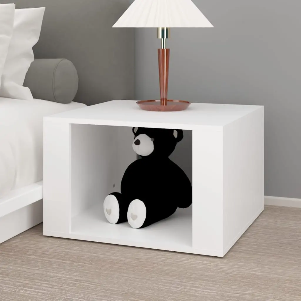 Bedside Table White Storage Nightstand Bedroom 57 x 55 x 36 cm