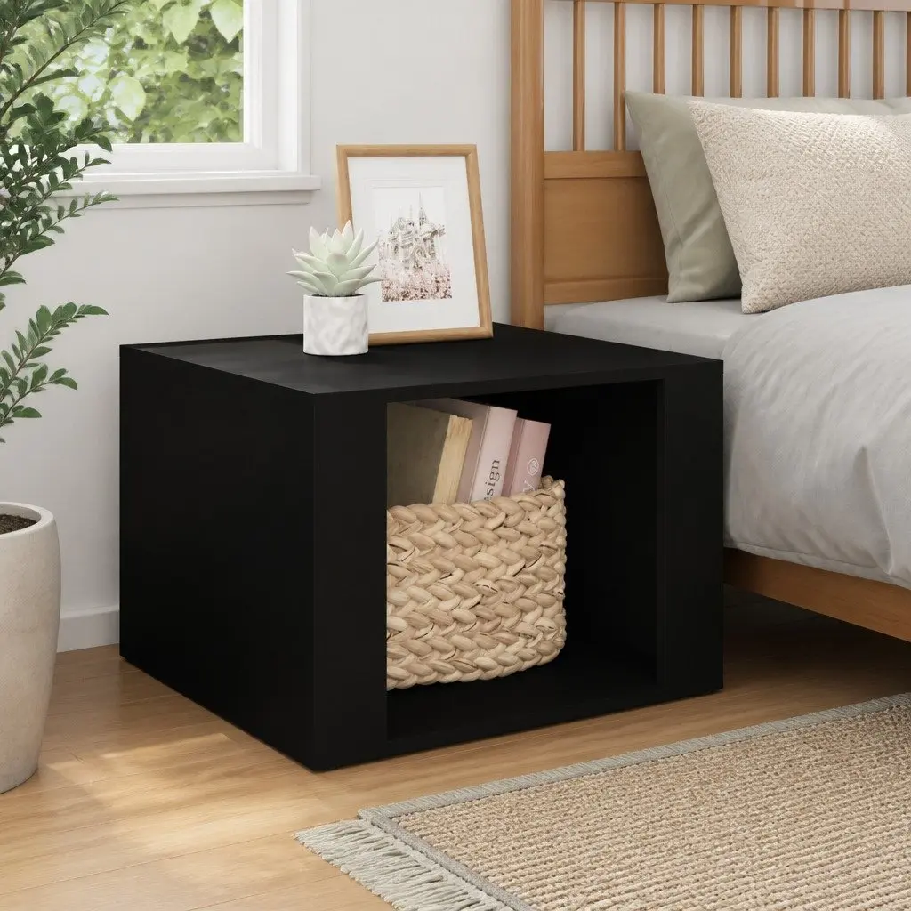 Black Engineered Wood Bedside Table