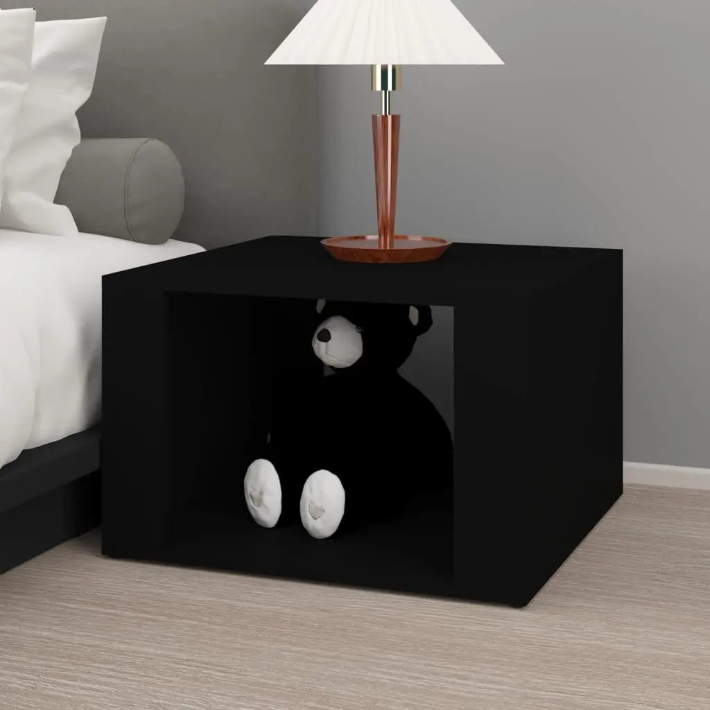 Black Engineered Wood Bedside Table